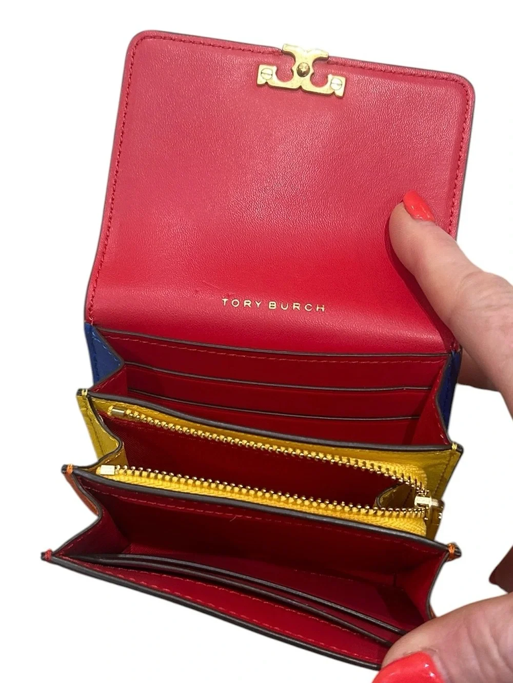 Tory Burch Brilliant Red Foldable Medium Wallet with Gold Logo